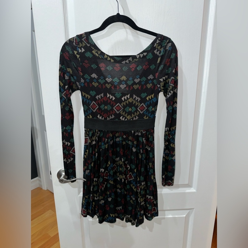 Vintage Havana Multicolor Geometric Long Sleeve Dress